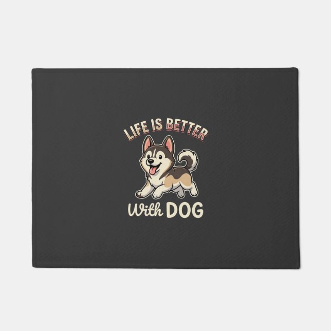 Life Is Better With Dog Cartoon Doormat (Front)