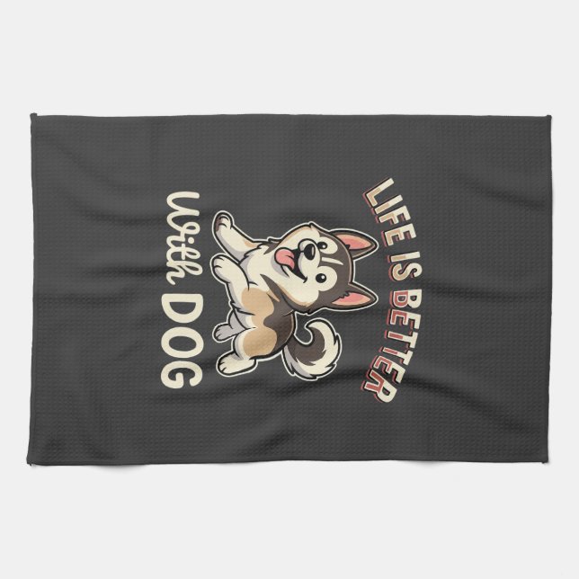 Life Is Better With Dog Cartoon Kitchen Towel (Horizontal)