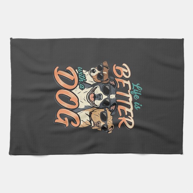 Life Is Better With Dog Vector Kitchen Towel (Horizontal)