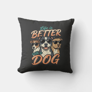 Life Is Better With Dog Vector Throw Pillow