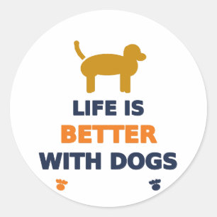 Life Is Better With Dogs – Golden Dog Silhouette Classic Round Sticker