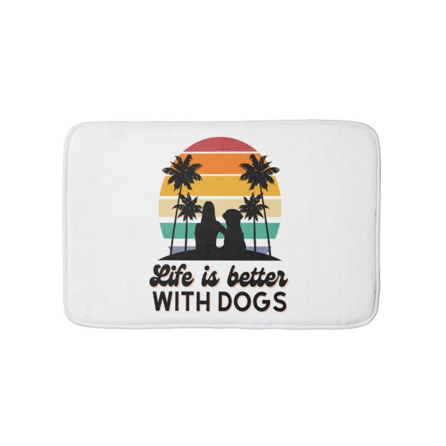 Life Is Better With Dogs Retro Sunset Woman and Do Bath Mat (Front)