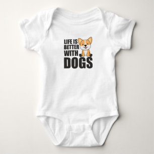 Life Is Better With Dogs Sweet Corgi Dog Pink Baby Bodysuit