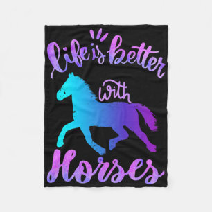 Life Is Better With Horses Horseback Riding Lover Fleece Blanket