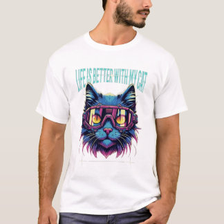 Life Is Better With My Cat – Futuristic Cat Lover  T-Shirt