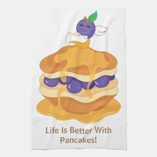 Life Is Better With Pancakes Cute Funny Humourous Kitchen Towel (Vertical)
