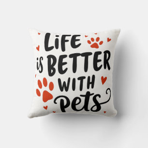 Life Is Better with Pets – Red Heart Pet Lover Throw Pillow