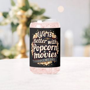Life Is Better with Popcorn & Movies Retro Design Can Glass