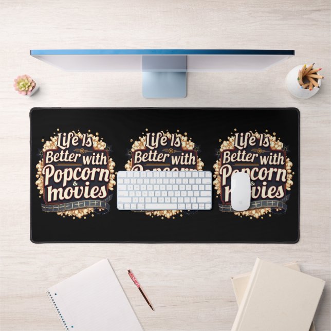 Life Is Better with Popcorn & Movies Retro Design Desk Mat (Office 1)
