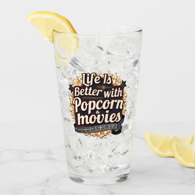 Life Is Better with Popcorn & Movies Retro Design Glass (Front Ice)