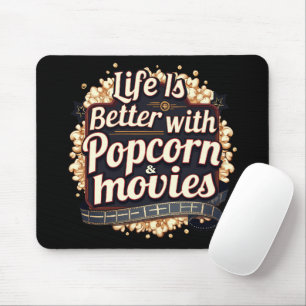 Life Is Better with Popcorn & Movies Retro Design Mouse Pad
