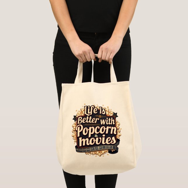 Life Is Better with Popcorn & Movies Retro Design Tote Bag (Front (Product))