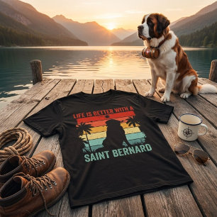 Life Is Better with Saint Bernard Retro Sunset Dog T-Shirt