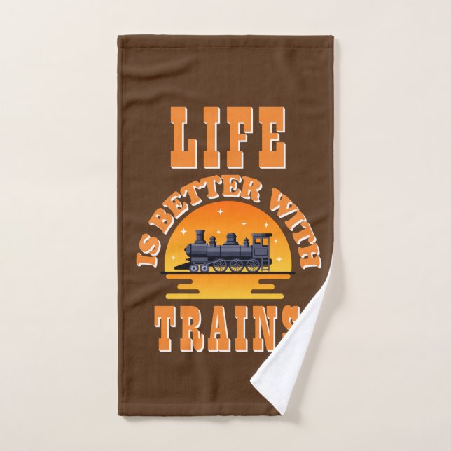 Life is Better with Trains for any steam train fan Hand Towel (Hand Towel)