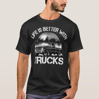 Life Is Better With Trucks Retro Sunset Pickup Tru T-Shirt