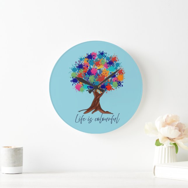 Life Is Colourful Paint Splatter Tree Wall Clock (Home)