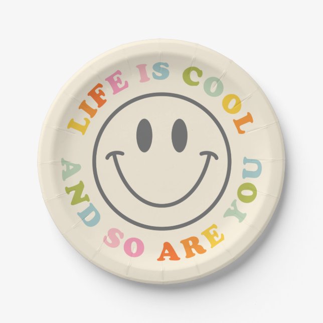 Life Is Cool Happy Smiling Face Emoji Paper Plate (Front)
