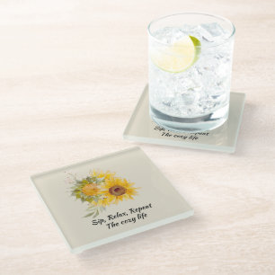 Life Is Easy Quote With Sunflower Coaster