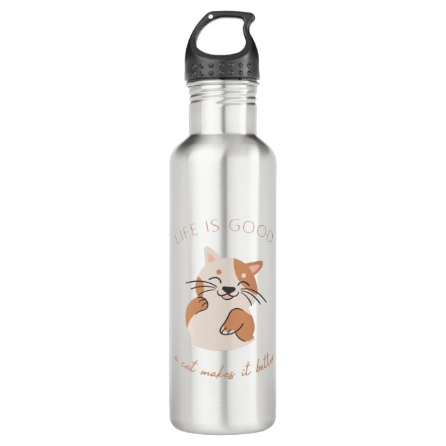 Life Is Good A Cat Makes It Better 710 Ml Water Bottle (Front)