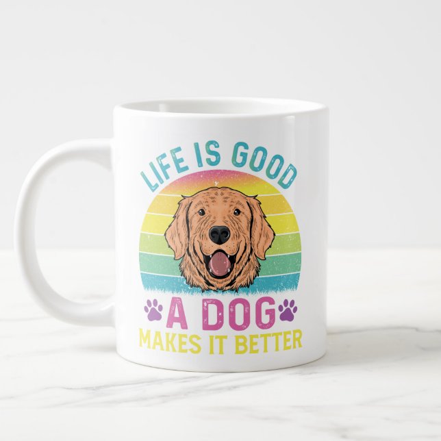 Life Is Good A Dog Makes It Better Large Coffee Mug (Left)