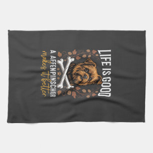 Life Is Good Affenpinscher Dog Crossed Bones Kitchen Towel