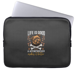 Life Is Good Affenpinscher Dog Crossed Bones Laptop Sleeve