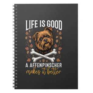 Life Is Good Affenpinscher Dog Crossed Bones Notebook