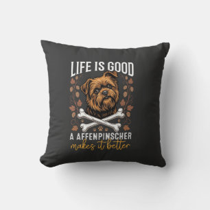 Life Is Good Affenpinscher Dog Crossed Bones Throw Pillow