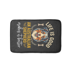 Life Is Good Australian Shepherd Dog Bone Bath Mat