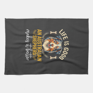 Life Is Good Australian Shepherd Dog Bone Kitchen Towel
