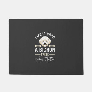 Life Is Good Bichon Frise Dog Bones White Fur Doormat