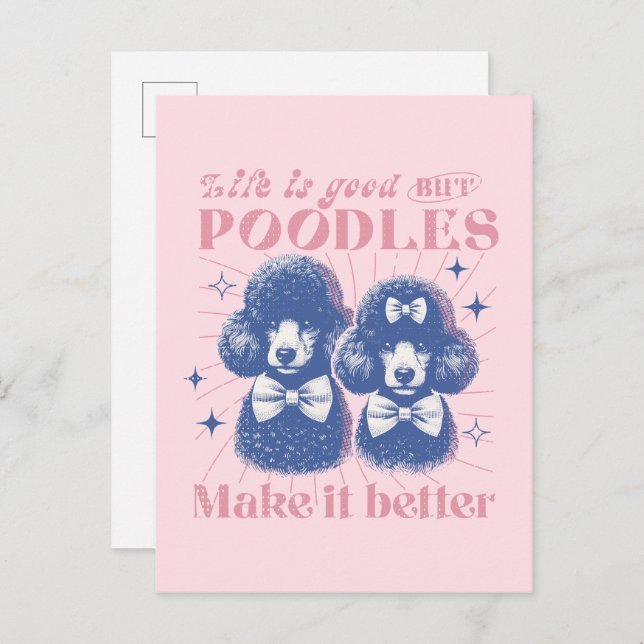 Life is Good but Poodles Make it Better Retro Postcard (Front/Back)