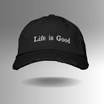Life is Good Embroidered Hat<br><div class="desc">Embrace positivity with the "Life is Good" Embroidered Baseball Cap. Crafted from 100% cotton and garment-washed for ultimate softness, this six-panel, unstructured low-mid crown cap offers both comfort and style. The adjustable back closure ensures a perfect fit for all. Wear this cap as a daily reminder to focus on the...</div>