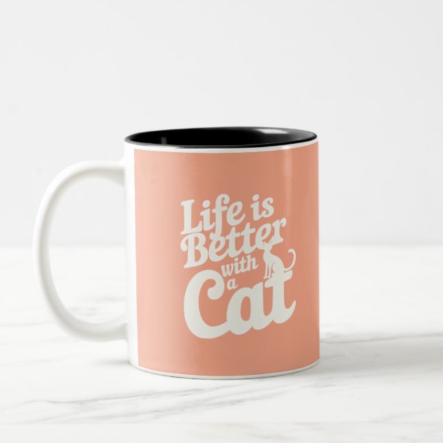 Life Is Good With A Cat2 Two-Tone Coffee Mug (Left)