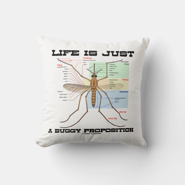 Life Is Just A Buggy Proposition (Mosquito Humour) Throw Pillow (Front)