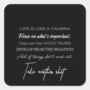 life is like a camera square sticker