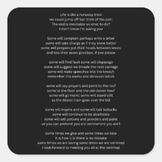 Life is like a Runaway Train Square Sticker