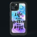Life Is Much Better With Dogs Modern Text Design<br><div class="desc">Life is much better with dogs,  cool and cute modern text design in black hand writing style over purple and blue watercolor background.</div>