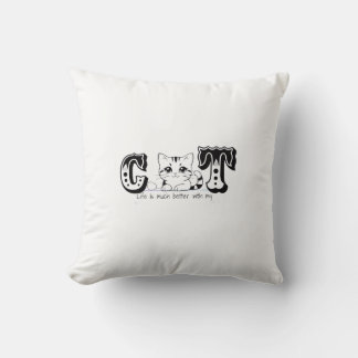"Life Is Much Better With My Cat – Cute Cat Design Throw Pillow