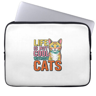 Life Is Not Cool Without Cats Vintage Cat Shirt De Laptop Sleeve