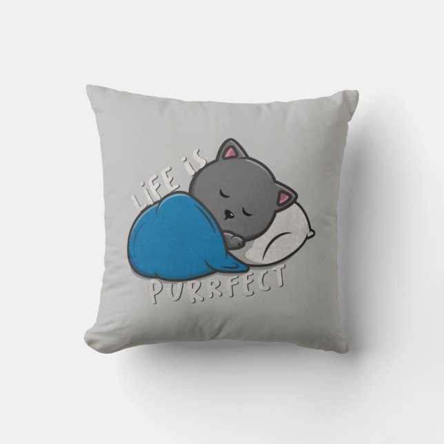 Life is Purrfect - Sleeping Cat Throw Pillow (Front)