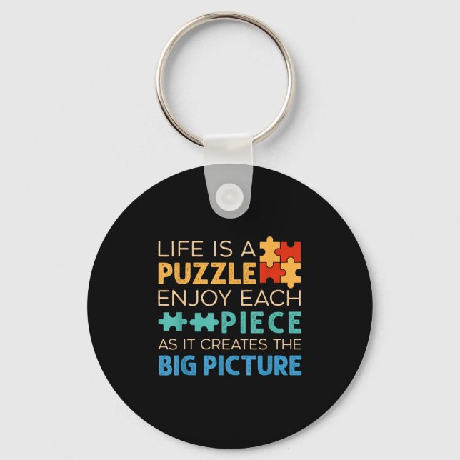 Life Is Puzzle Enjoy Each Ece _ Jigsaw Puzzle Love Keychain (Front)
