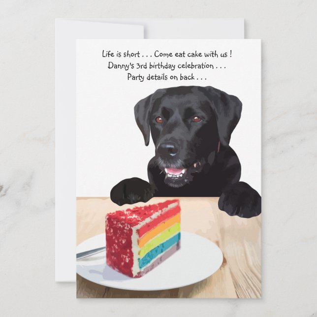 Life is short , eat the cake - Black Lab Invitation (Front)