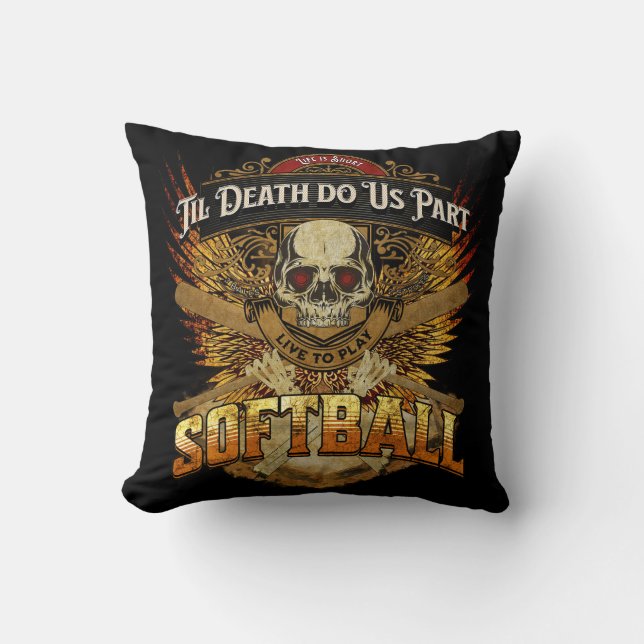 Life is Short - Live to Play Softball Throw Pillow (Front)