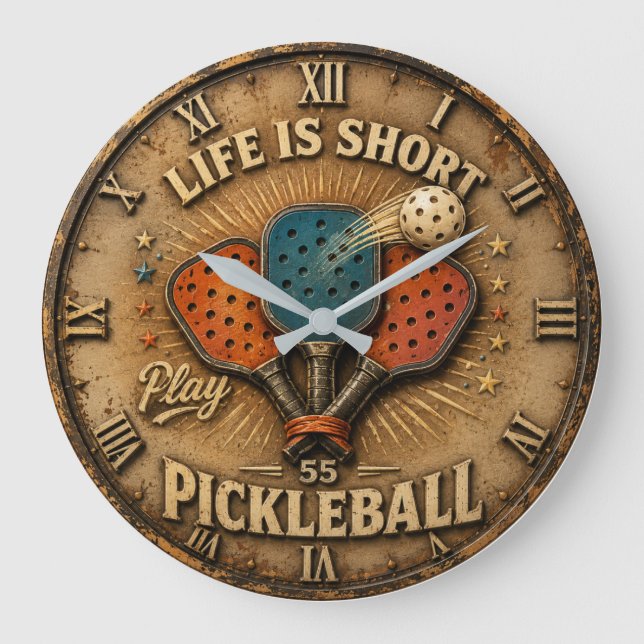 Life Is Short Play Pickleball  Large Clock (Front)