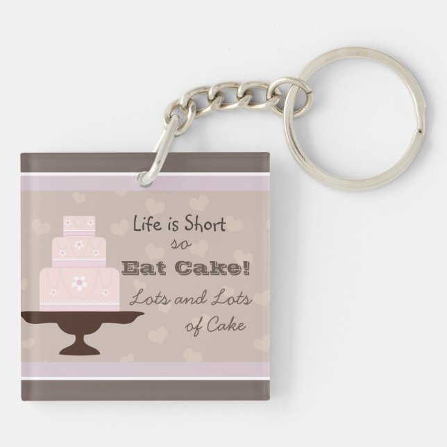 Life is Short so Eat Cake Quote Keychain (Back)