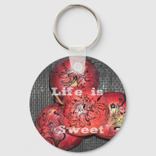 Life is Sweet: Apple and Floral Motif Design Keychain