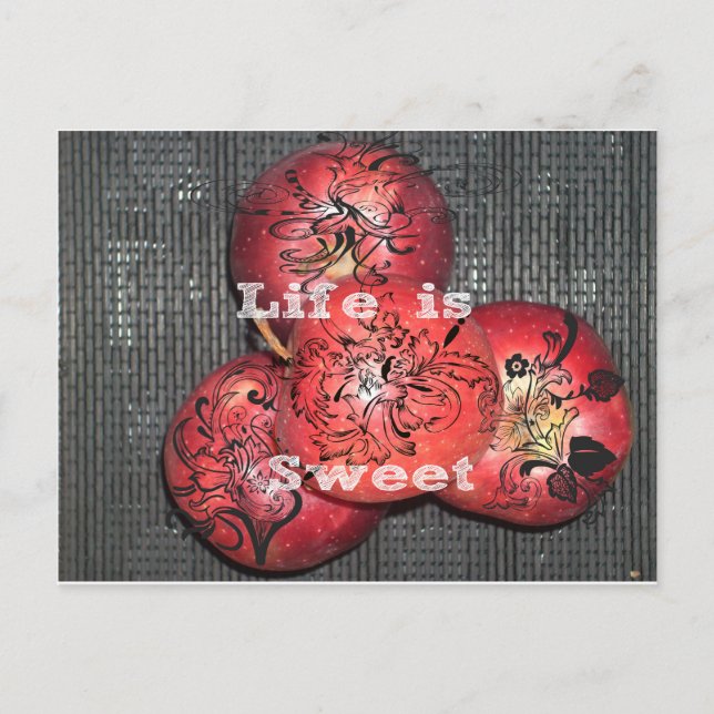 Life is Sweet: Apple and Floral Motif Design Postcard (Front)