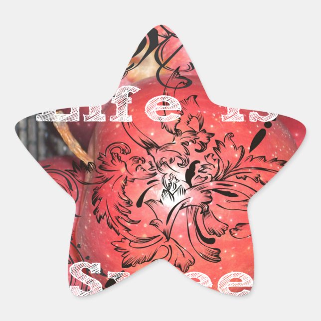 Life is Sweet: Apple and Floral Motif Design Star Sticker (Front)