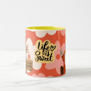 Life is sweet, for Gnome Lovers, Coffe Two-Tone Coffee Mug